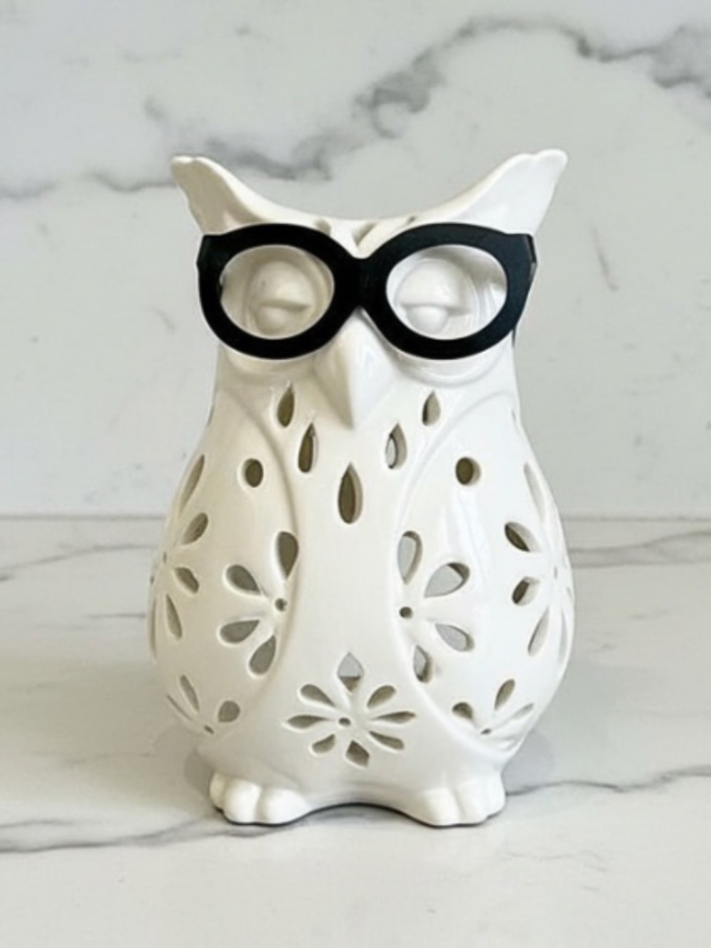 White Ceramic Owl Candle Holder